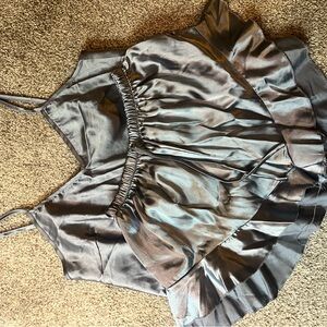 Blue Gray Satin Women's Top and Shorts Pajamas Set Size Small